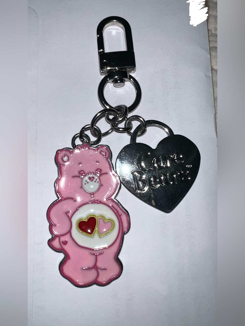 ~Lug~Care Bears Pink Heart Belly Metal Charm Keychain